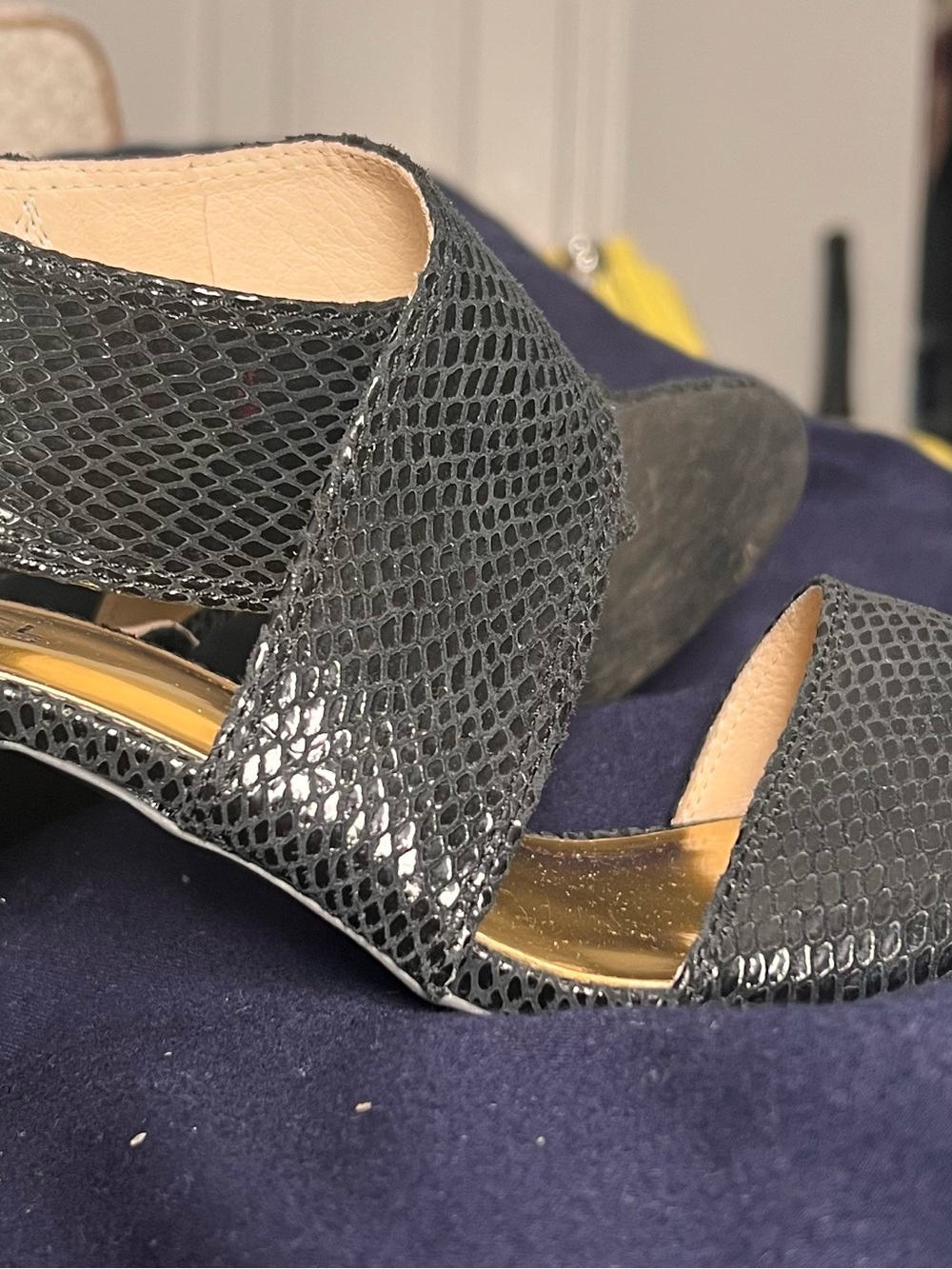 Michael Kors Black Snake-Embossed Open-Toe Heel with Gold Insole
